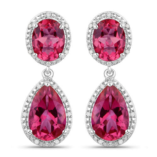 Boucles d'oreilles en argent sterling .925 avec topaze rose naturelle de 11,35 carats et diamants blancs