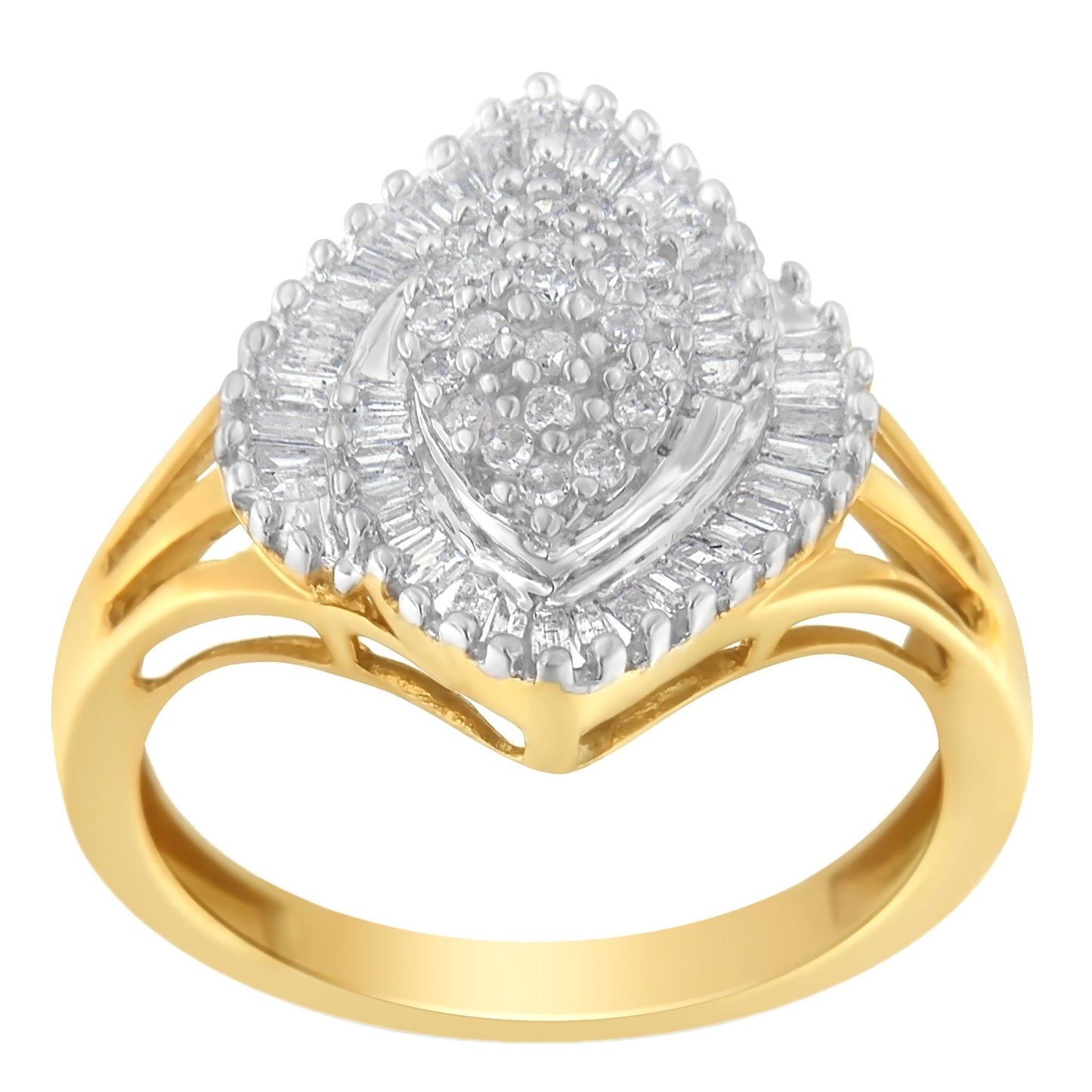 10K Yellow Gold Diamond Cocktail Ring (1/2 Cttw, J-K Color, I2-I3 Clarity) - Size 6-1/2