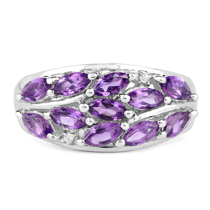 1.67 Carat Genuine  Amethyst and White Topaz .925 Sterling Silver Ring