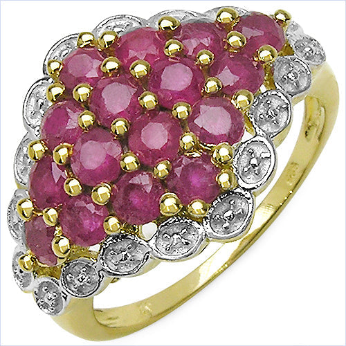14K Yellow Gold Plated 2.08 Carat Genuine Ruby .925 Sterling Silver Ring
