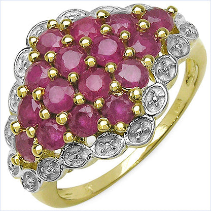 14K Yellow Gold Plated 2.08 Carat Genuine Ruby .925 Sterling Silver Ring