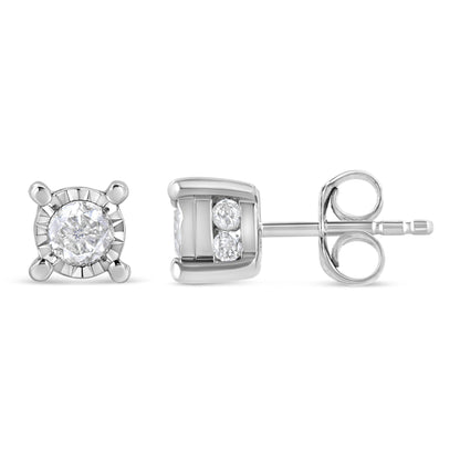 .925 Sterling Silver 1.0 Cttw Round Brilliant-Cut Diamond Miracle-Set Solitaire Stud Earrings (H-I Color, I2-I3 Clarity)
