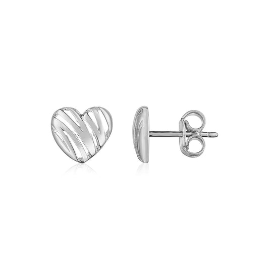 Boucles d'oreilles clous cœur gribouillé en or blanc 14 carats finition polie