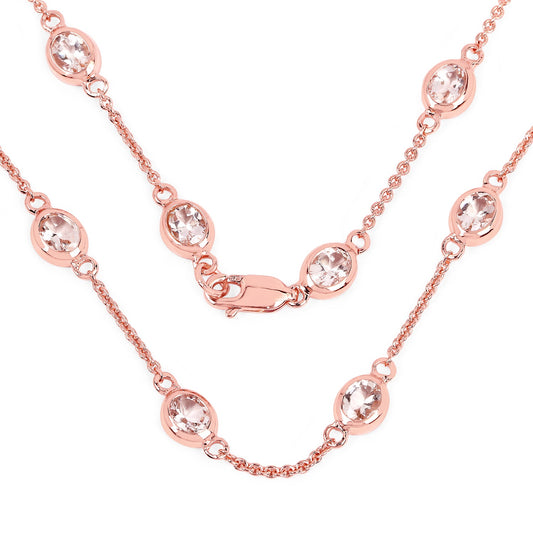 Collier en argent sterling 925 plaqué or rose 14 carats avec morganite véritable de 4,50 carats