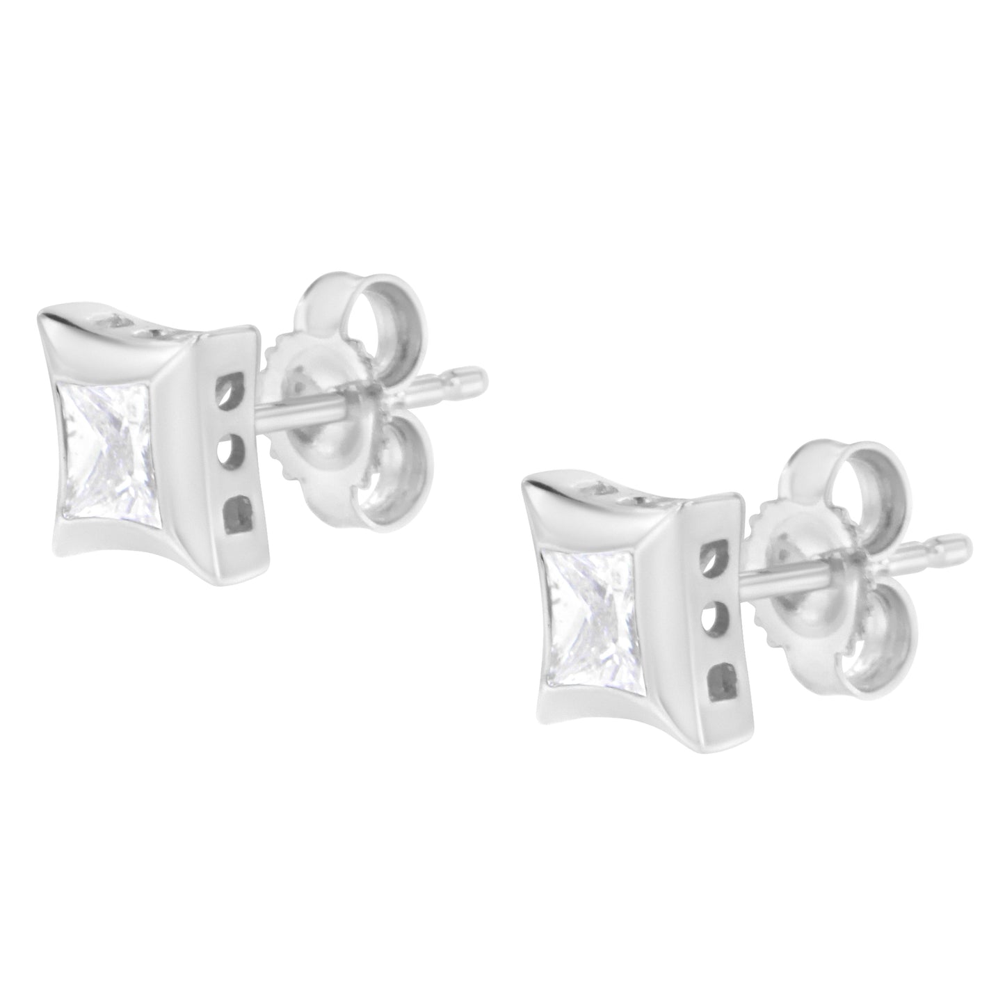 10K White Gold 1/2 Cttw Invisible Set Princess-Cut Diamond Stud Earrings (H-I Color, SI2-I1 Clarity)