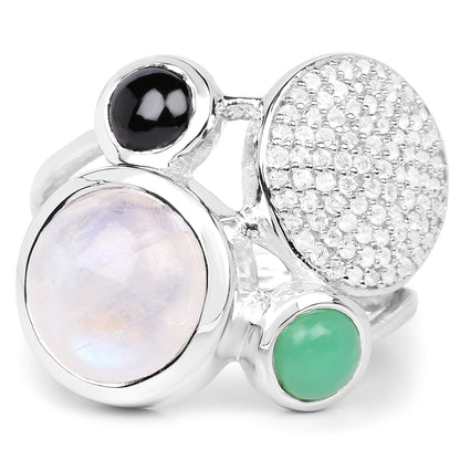 5.90 Carat Genuine Multi Stone .925 Sterling Silver Ring