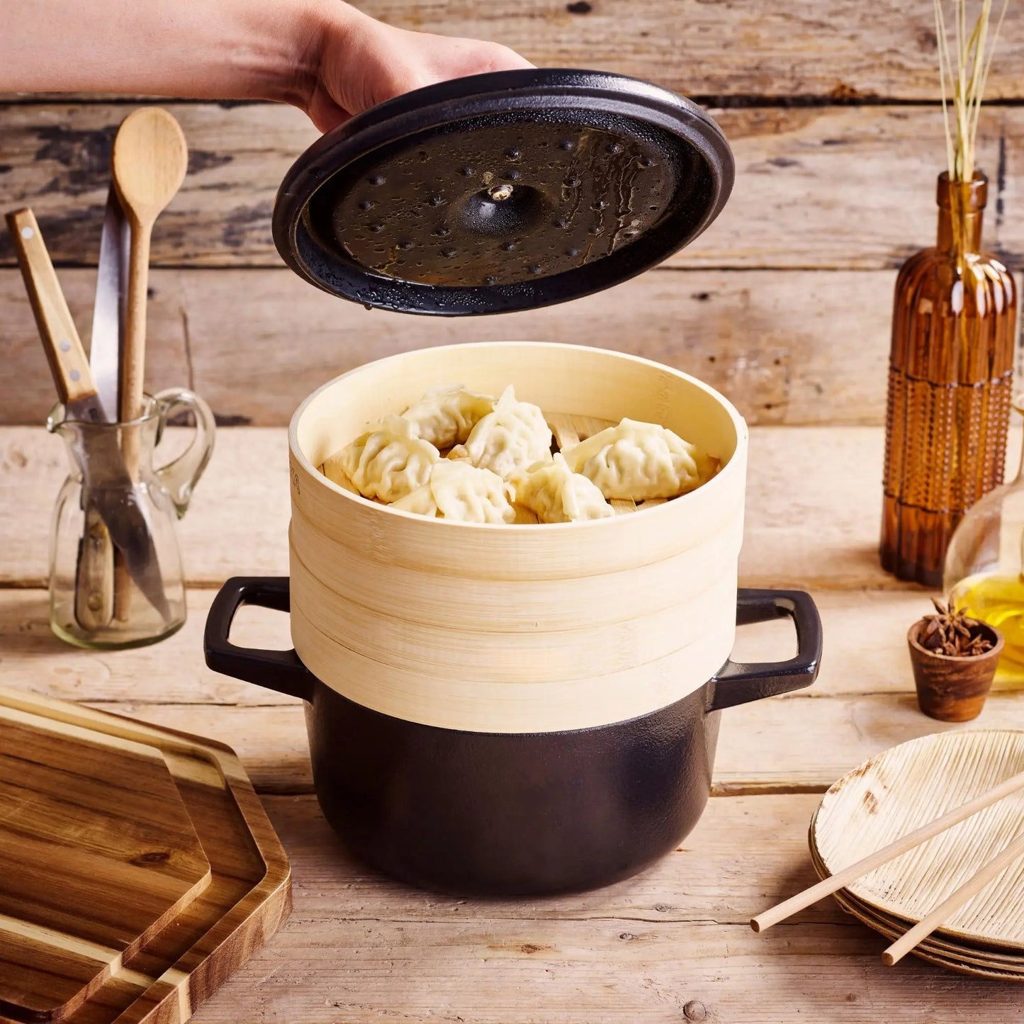 Enameled Cast Iron Dutch Oven with Steamer, 2.5-Qt