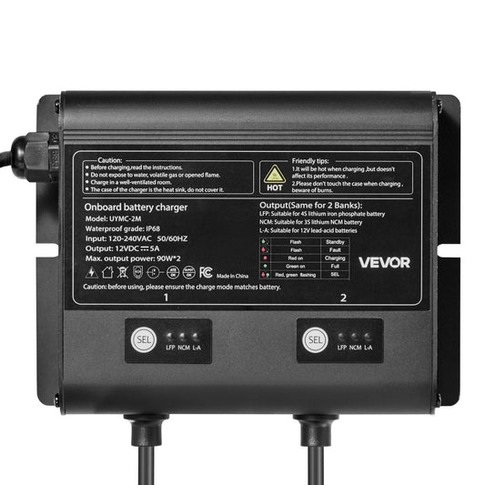 2-Bank 5A 12V Smart Marine Battery Charger Onboard IP68 Waterproof Boat RV Yacht