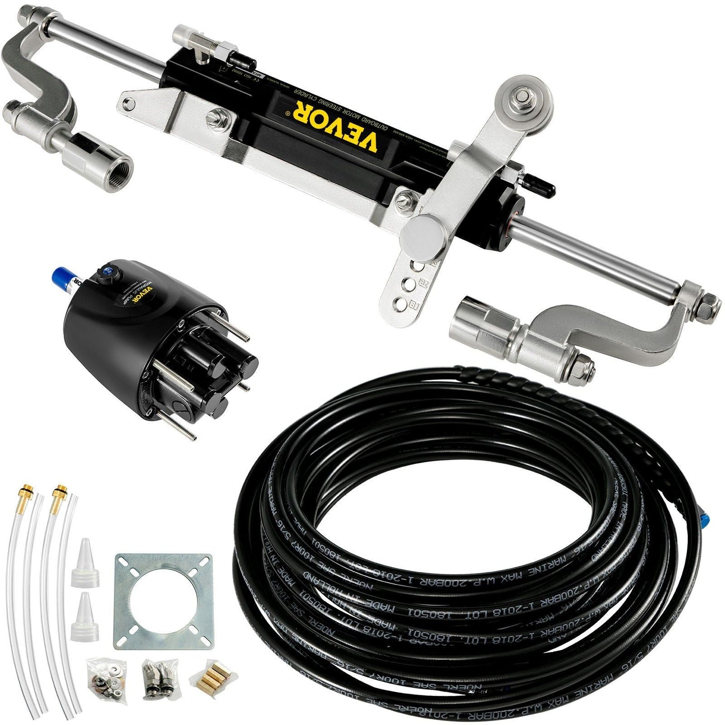 Hydraulic Steering Kit 300HP Hydraulic Steering Compact Cylinder Hydraulic Outboard Steering Kit with Helm Pump for Boat Marine Steering System