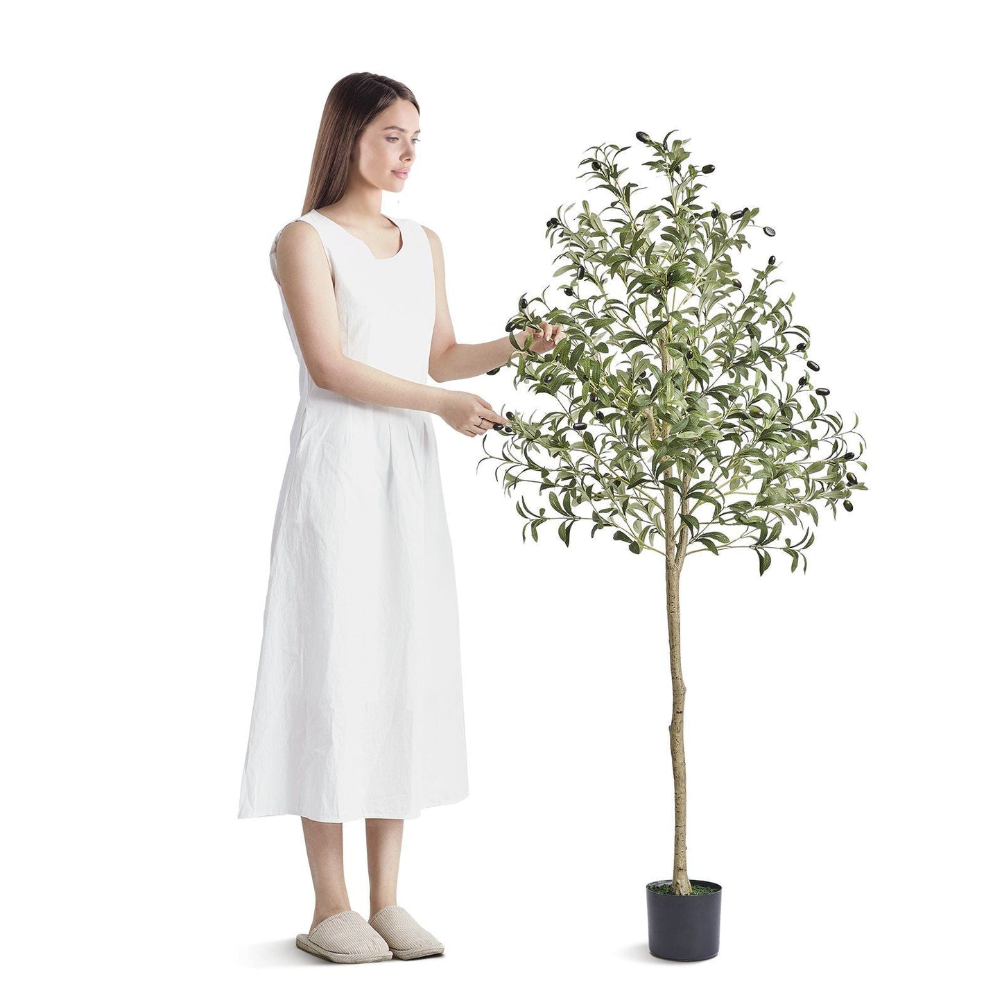 Artificial Olive Tree, 5 FT Tall Faux Plant, Secure PE Material & Anti-Tip Tilt Protection Low-Maintenance Plant, Lifelike Green Fake Potted Tree for Home Office Warehouse Decor Indoor Outdoor