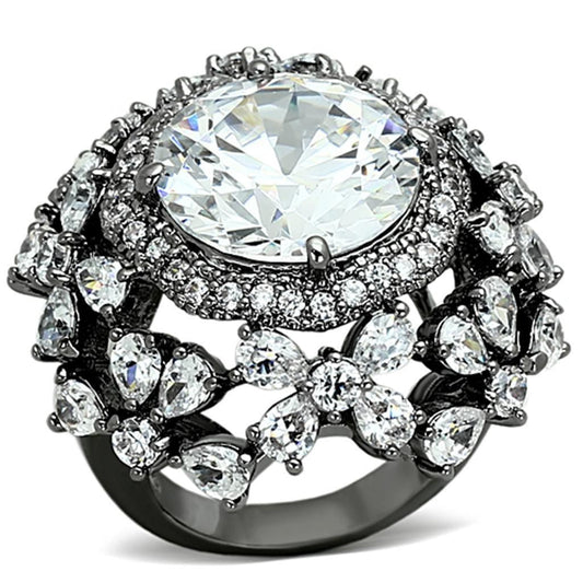 LOA874 - Ruthenium Brass Ring with AAA Grade CZ in Clear