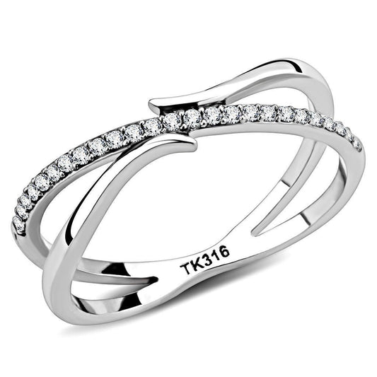 DA155 - High polished (no plating) Stainless Steel Ring with AAA Grade CZ in Clear