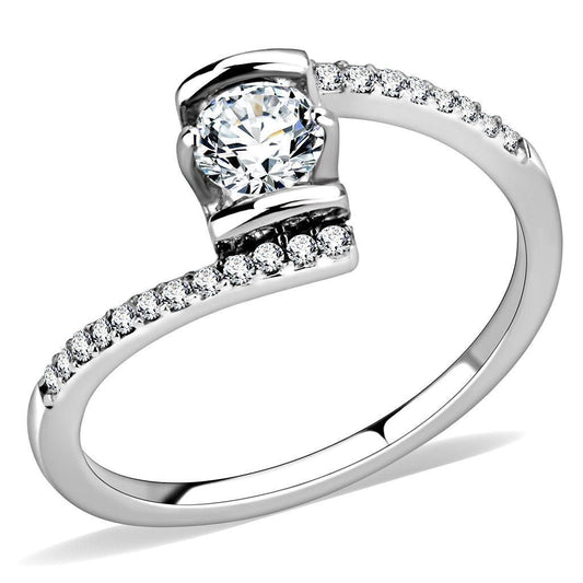 DA151 - High polished (no plating) Stainless Steel Ring with AAA Grade CZ in Clear