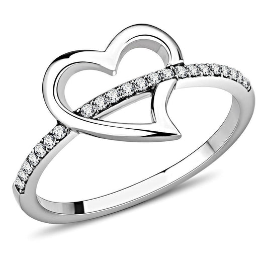 DA164 - High polished (no plating) Stainless Steel Ring with AAA Grade CZ in Clear