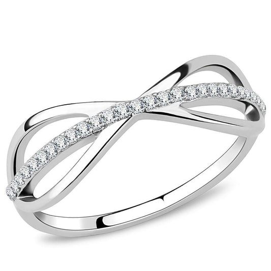 DA046 - High polished (no plating) Stainless Steel Ring with AAA Grade CZ in Clear