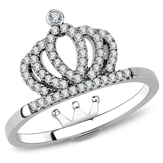 DA040 - High polished (no plating) Stainless Steel Ring with AAA Grade CZ in Clear