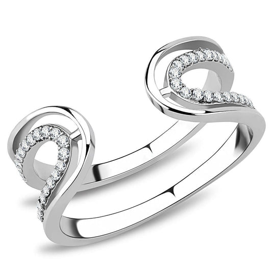 DA056 - High polished (no plating) Stainless Steel Ring with AAA Grade CZ in Clear