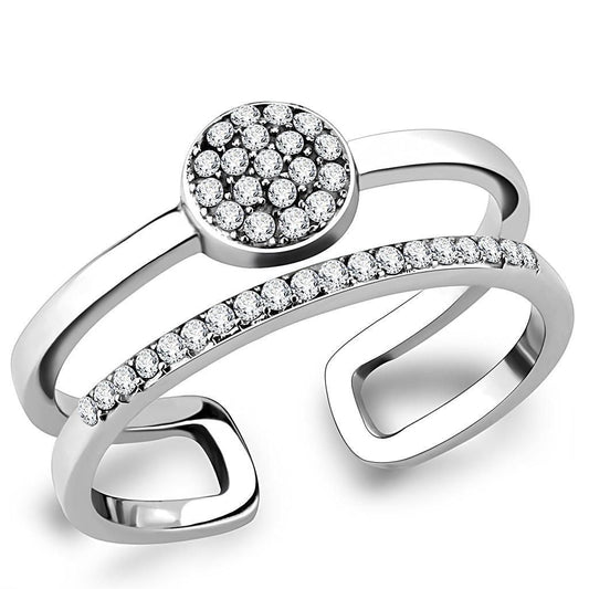 DA048 - High polished (no plating) Stainless Steel Ring with AAA Grade CZ in Clear