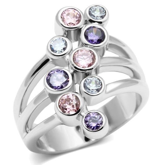 3W290 - Rhodium Brass Ring with AAA Grade CZ in Multi Color