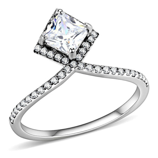 DA136 - High polished (no plating) Stainless Steel Ring with AAA Grade CZ in Clear
