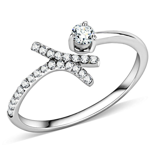 DA145 - High polished (no plating) Stainless Steel Ring with AAA Grade CZ in Clear