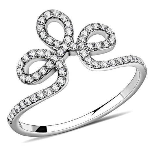 DA141 - High polished (no plating) Stainless Steel Ring with AAA Grade CZ in Clear