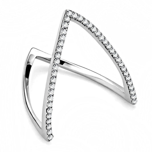 DA132 - High polished (no plating) Stainless Steel Ring with AAA Grade CZ in Clear