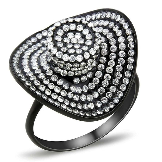 DA128 - IP Black(Ion Plating) Stainless Steel Ring with AAA Grade CZ in Clear