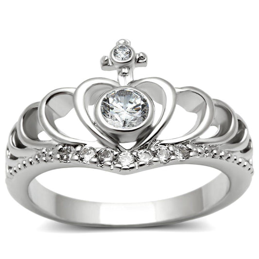 3W229 - Rhodium Brass Ring with AAA Grade CZ in Clear