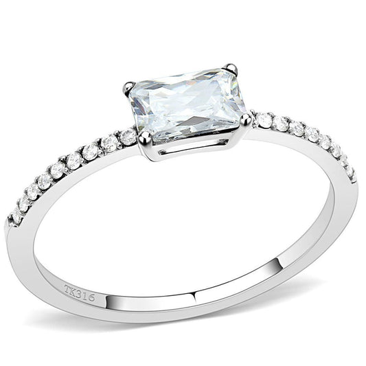 DA009 - High polished (no plating) Stainless Steel Ring with Cubic in Clear