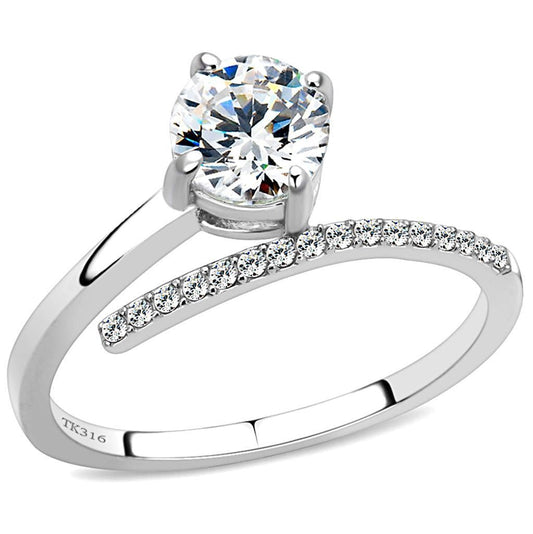 DA039 - High polished (no plating) Stainless Steel Ring with AAA Grade CZ in Clear
