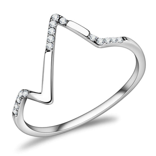 DA107 - High polished (no plating) Stainless Steel Ring with AAA Grade CZ in Clear