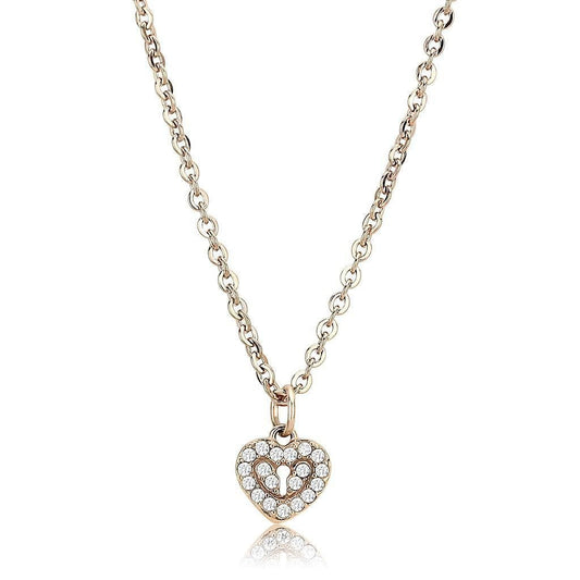 DA086 - IP Rose Gold(Ion Plating) Stainless Steel Chain Pendant with AAA Grade CZ in Clear