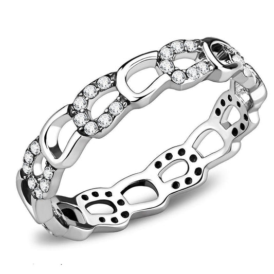 DA111 - High polished (no plating) Stainless Steel Ring with AAA Grade CZ in Clear