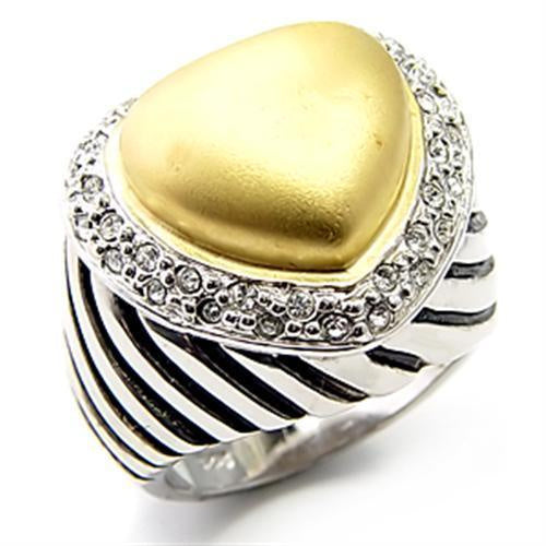 7X246 - Matte Gold & Rhodium 925 Sterling Silver Ring with AAA Grade CZ in Clear