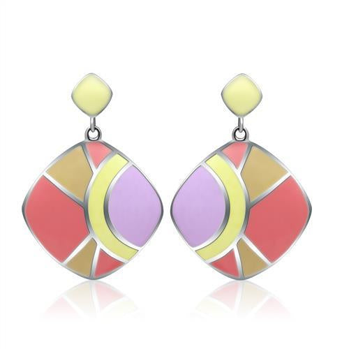 TK279 - High polished (no plating) Stainless Steel Earrings with Epoxy in No Stone