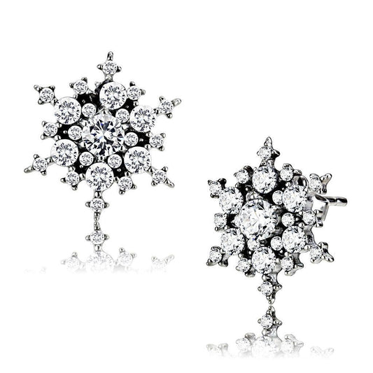 DA294 - High polished (no plating) Stainless Steel Earrings with AAA Grade CZ in Clear