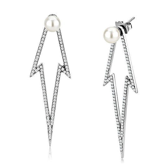 DA299 - High polished (no plating) Stainless Steel Earrings with Synthetic in White