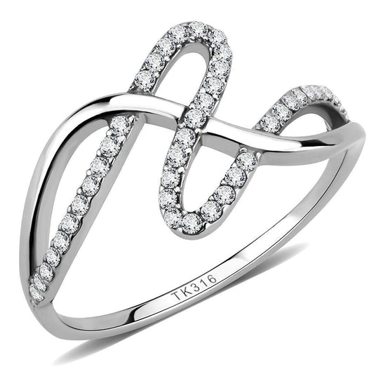 DA265 - High polished (no plating) Stainless Steel Ring with AAA Grade CZ in Clear