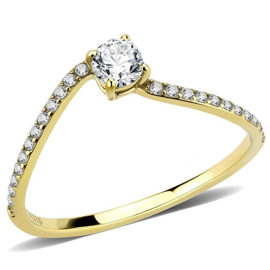 DA256 - IP Gold(Ion Plating) Stainless Steel Ring with AAA Grade CZ in Clear
