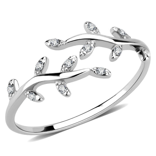 DA266 - High polished (no plating) Stainless Steel Ring with AAA Grade CZ in Clear