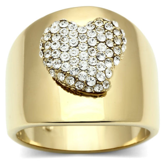 GL293 - IP Gold(Ion Plating) Brass Ring with Top Grade Crystal in Clear
