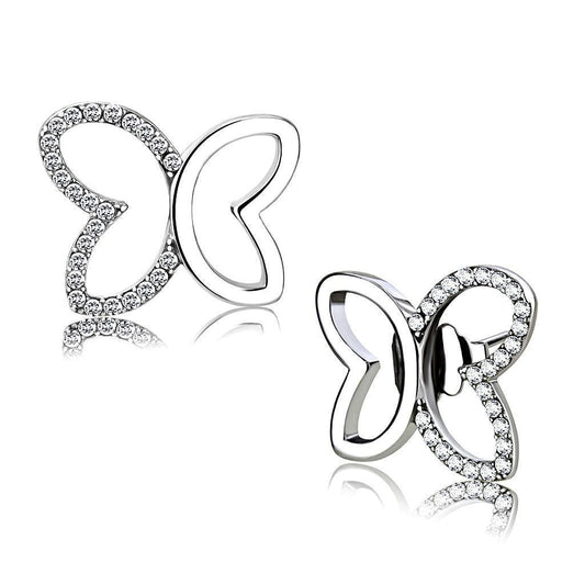 DA209 - High polished (no plating) Stainless Steel Earrings with AAA Grade CZ in Clear