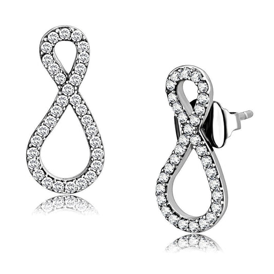 DA186 - High polished (no plating) Stainless Steel Earrings with AAA Grade CZ in Clear