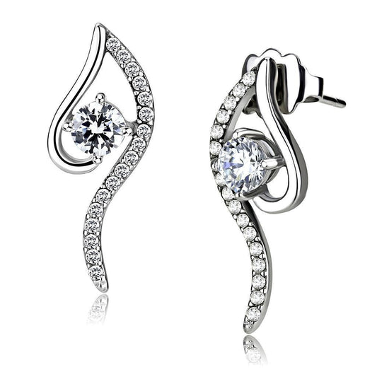 DA177 - High polished (no plating) Stainless Steel Earrings with AAA Grade CZ in Clear