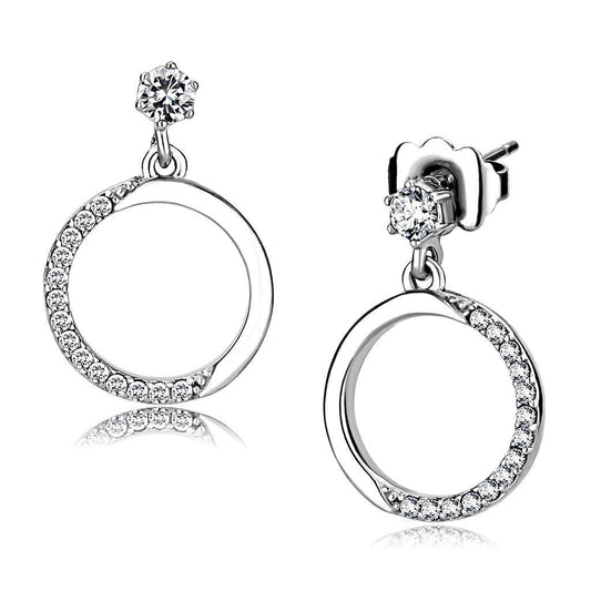 DA180 - High polished (no plating) Stainless Steel Earrings with AAA Grade CZ in Clear