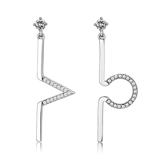 DA191 - High polished (no plating) Stainless Steel Earrings with AAA Grade CZ in Clear