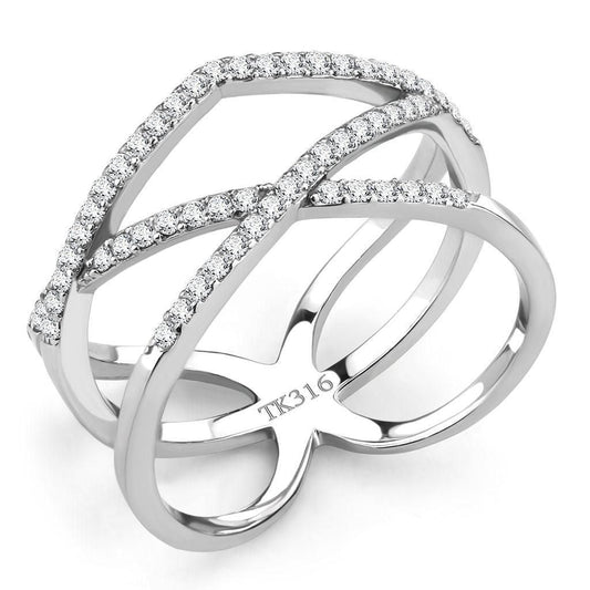 DA381 - High polished (no plating) Stainless Steel Ring with AAA Grade CZ in Clear