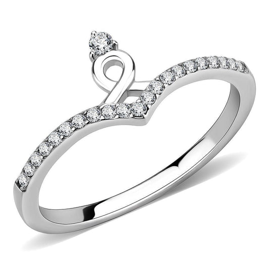 DA237 - High polished (no plating) Stainless Steel Ring with AAA Grade CZ in Clear