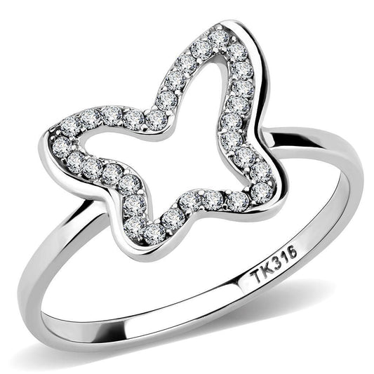 DA241 - High polished (no plating) Stainless Steel Ring with AAA Grade CZ in Clear